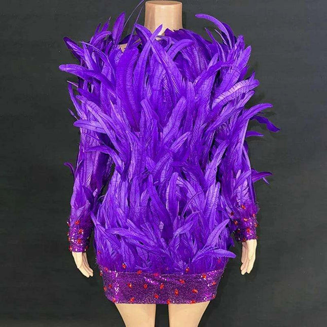 Purple Feathered Backless Mini Dress for Dazzling Night Out