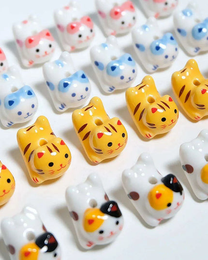 Charming Anime-Inspired Lucky Cat Ceramic Beads for Creative Jewelry Projects - 15x21mm Porcelain Essentials with Vertical Hole