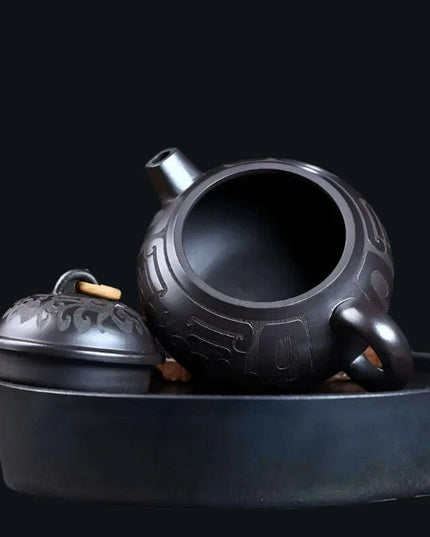 Handcrafted Authentic Purple Clay Teapot - 180ml Traditional Black Mud Kettle for Authentic Tea Brewing Experience