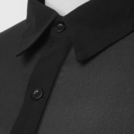 Men's See-Through Mesh Long Sleeve Shirt — Vintage Streetwear, Black