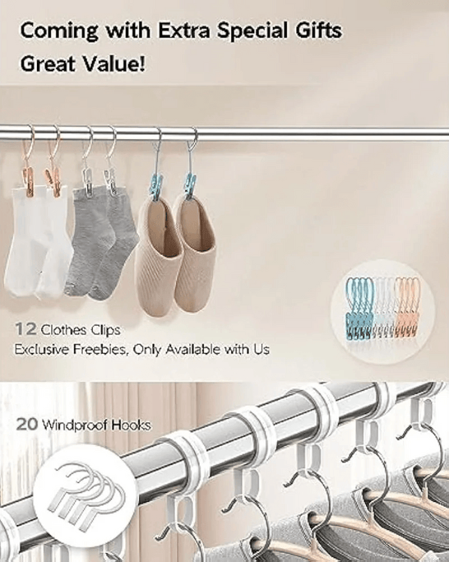 Vikaqi Premium Stainless Steel Adjustable Clothes Drying Rack with Bonus Accessories