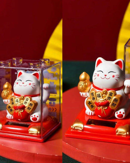 Solar Waving Lucky Cat: Eco-Friendly Maneki Neko for Home and Office Good Fortune