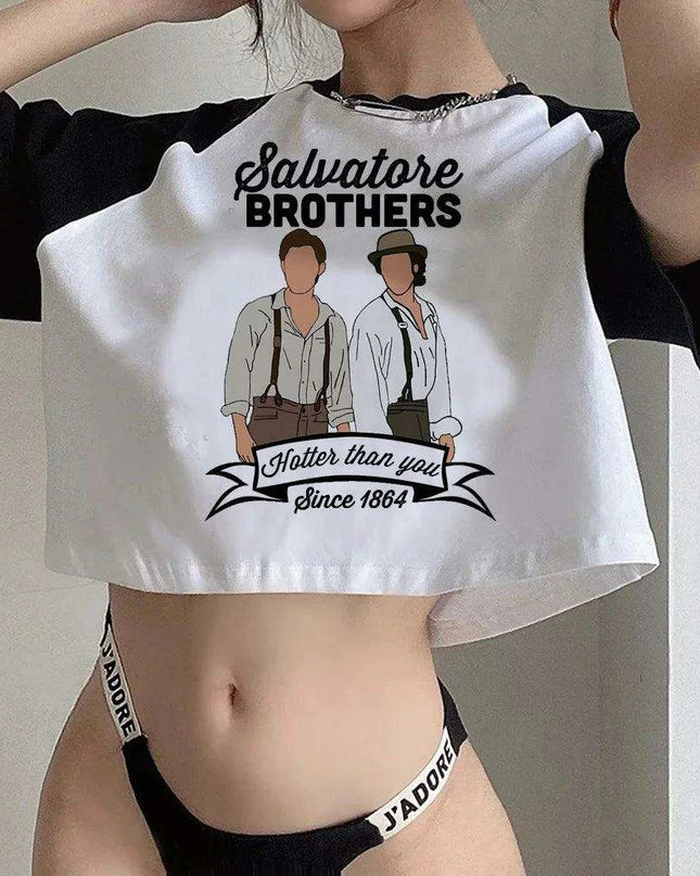 Gothic Y2K Vampire Diaries Inspired Crop Top - Edgy Streetwear for Trendsetting Girls