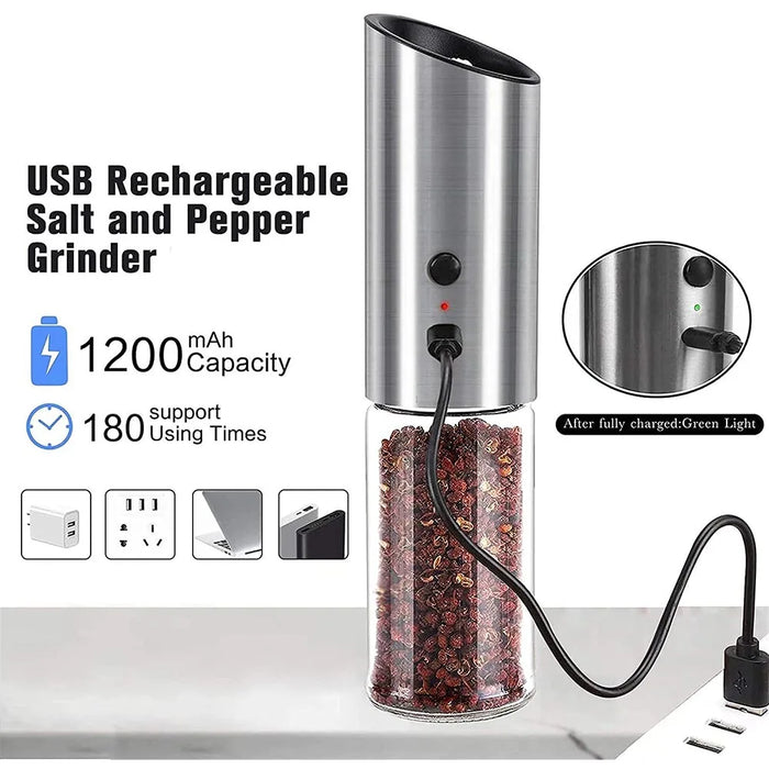 Electric Gravity Salt and Pepper Mill Set - Stylish USB Rechargeable Spice Grinders