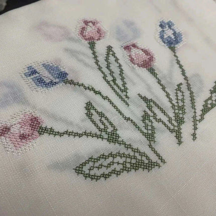 Tulip Elegance Cross-Stitch Table Runner - Exquisite Floral Embroidery - Natural Rustic Appeal - 72" - Perfect for Home, Airbnb, Hotel
