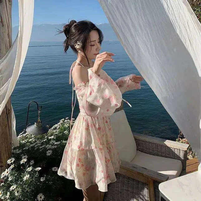 Kawaii Floral Long Sleeve Summer Mini Dress for Women - Trendy Y2K Style for Beach Gatherings 2023