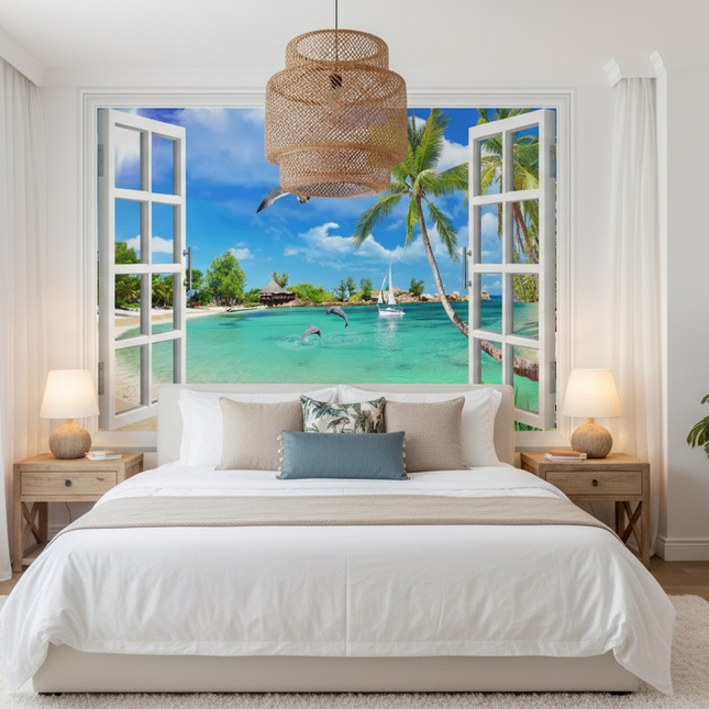 Custom 3D Beach Scenery Wallpaper Mural