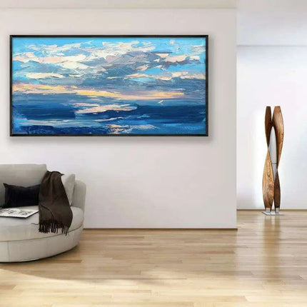 Tranquil Horizon Large Handmade Abstract Oil Painting for Peaceful Home Decor