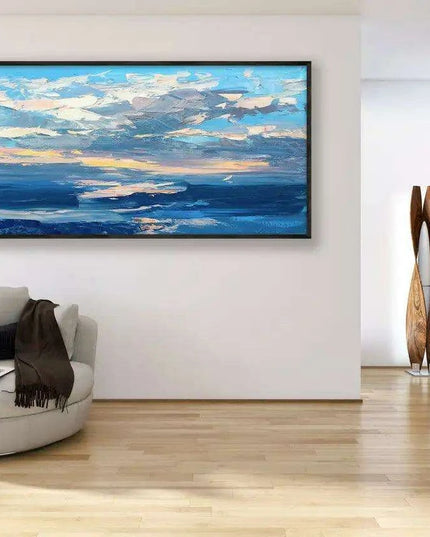 Tranquil Horizon Large Handmade Abstract Oil Painting for Peaceful Home Decor