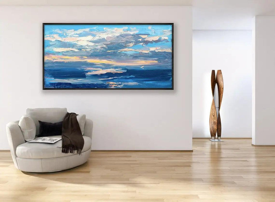 Tranquil Horizon Large Handmade Abstract Oil Painting for Peaceful Home Decor