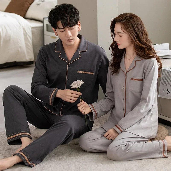 Korean Style Cotton Pajama Set for Men and Women - Elegant Sleepwear Ensemble