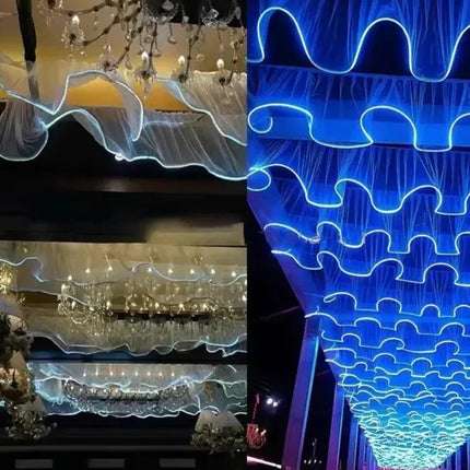 LED Wave Gauze Curtain with String Lights