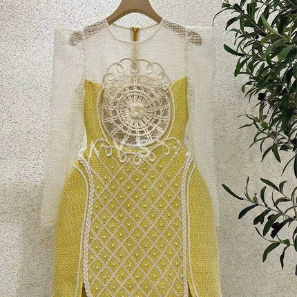 Evening Party Dress with Pearl and Lace Detail