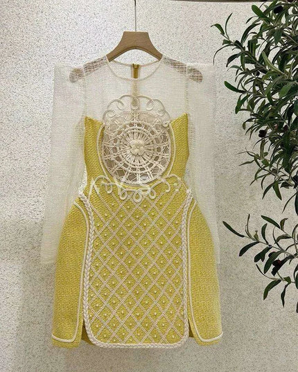 Evening Party Dress with Pearl and Lace Detail