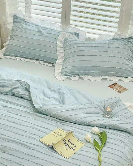 Korean Lace Premium Washed Cotton Summer Quilt Set – Four-Piece Elegance