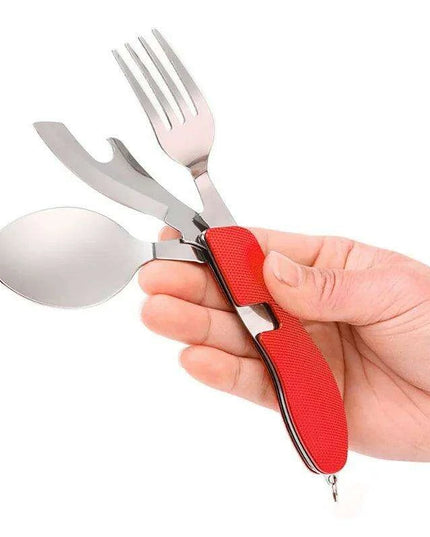 Multi-Functional Outdoor Dining Utensil Set: Fork, Spoon, Knife & Bottle Opener for Campers and Hikers