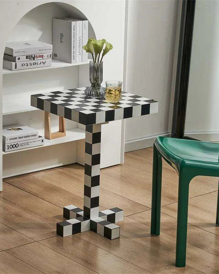 Chic Scandinavian Checkerboard Accent Table - Stylish Addition for Any Room