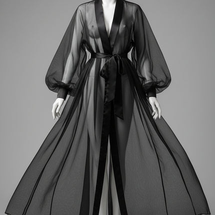 QINGSHUJI Elegant Vintage Sheer Mesh Maxi Dress with Split Hem