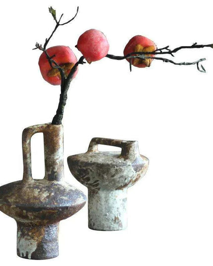 Handcrafted Farmhouse Ceramic Vase Duo - Rustic Elegance for Floral Arrangements