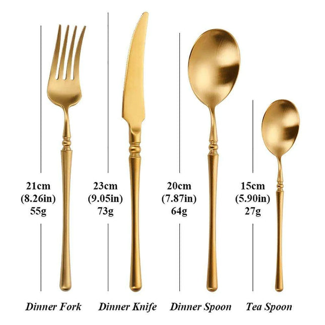 Sophisticated Antique Gold Matte Flatware Set - Premium Stainless Steel Cutlery for Elegant Dining Experiences