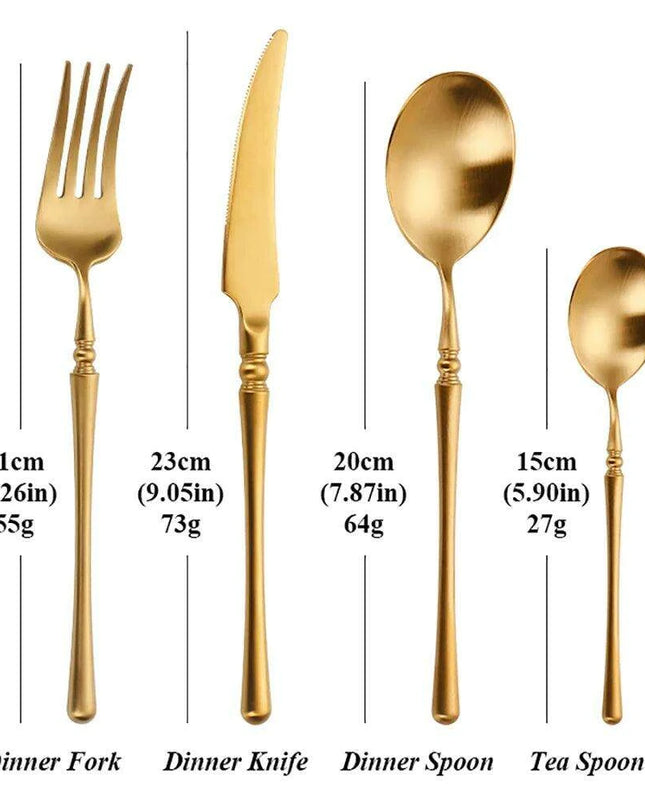 Sophisticated Antique Gold Matte Flatware Set - Premium Stainless Steel Cutlery for Elegant Dining Experiences