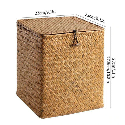 Woven Seagrass Storage Basket with Lid - Elegant and Functional Home Organizer