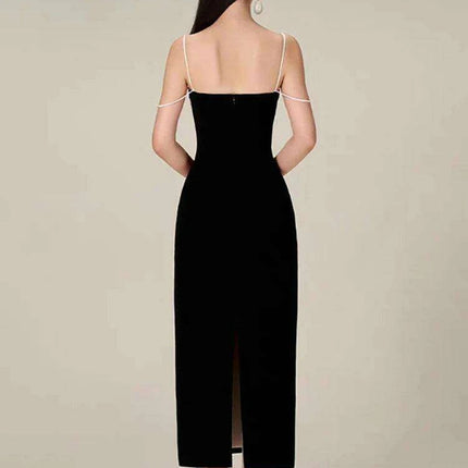 Elegant Backless Color Block Slip Dress with Zipper & Side Slit for Women