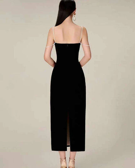 Elegant Backless Color Block Slip Dress with Zipper & Side Slit for Women