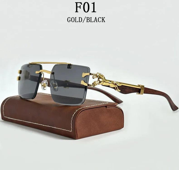 Retro Rimless Sunglasses with Wood Finish and UV Protection