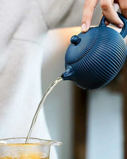 Artisan 250ml Purple Clay Teapot with Eye-Catching Striped Pattern - Genuine Tea Pot