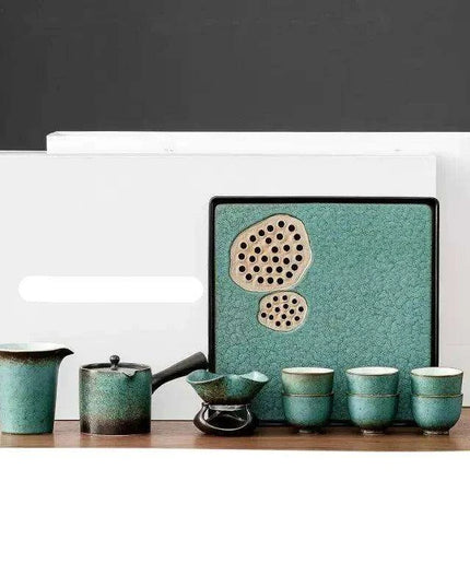 Elegant Vintage Chinese Kung Fu Tea Set with Side Handle Teacups and Tray