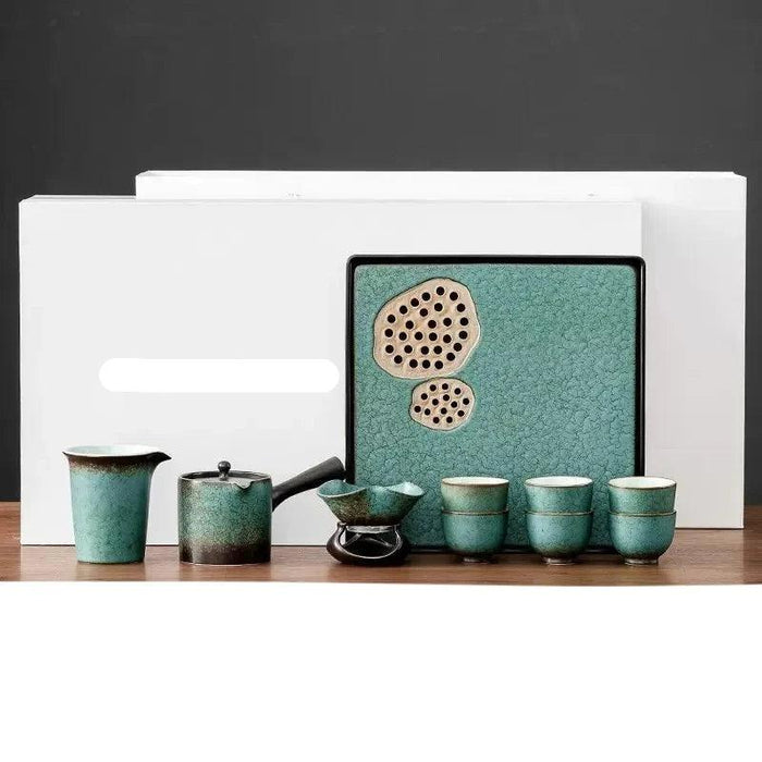 Elegant Vintage Chinese Kung Fu Tea Set with Side Handle Teacups and Tray