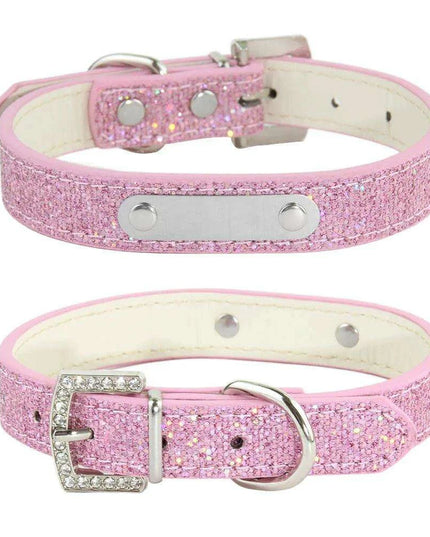 Glamorous Personalized Engraved Leather Dog Collar with Sparkling Accents