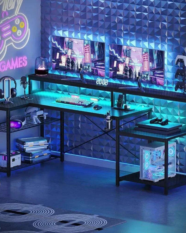 Ergonomic RGB Gaming Desk with Adjustable Features and Convenient Power Solutions