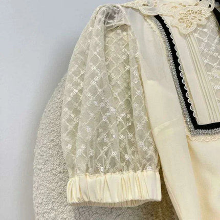 Chic Summer A-linen Sweetheart Lace Puff-sleeve Dress for Women