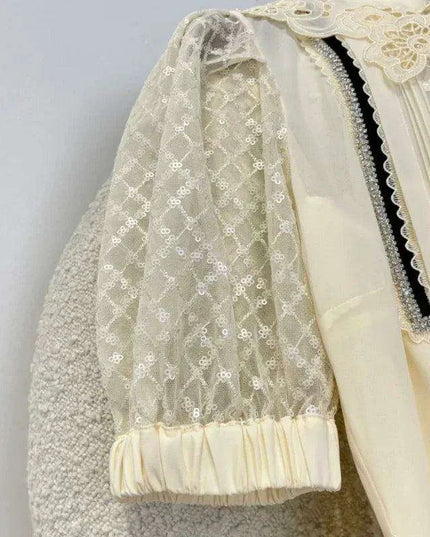 Chic Summer A-linen Sweetheart Lace Puff-sleeve Dress for Women