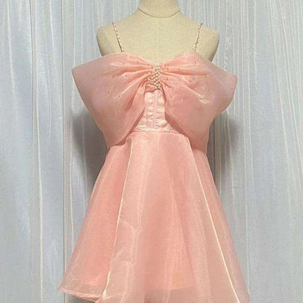 Elegant Pearl-Accented A-Line Mini Dress with Sheer Gauze Details - Women's 2024 Summer Celebration Attire