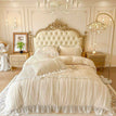 Beige / Queen Size 4pcs / Flat Bed Sheet