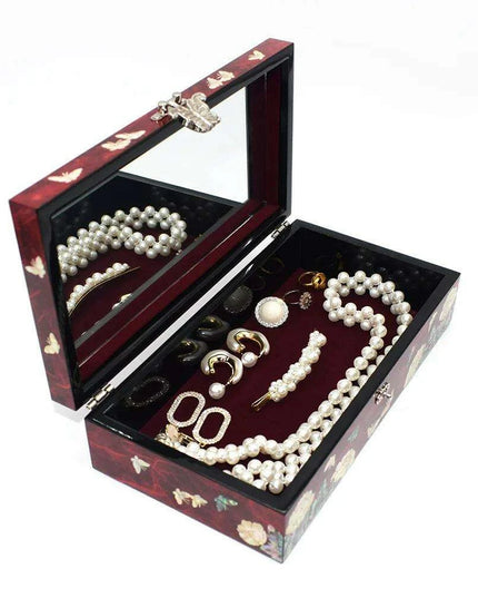 Lacquered Mother of Pearl Butterfly Jewelry Box with Abalone Shell - Handmade Keepsake for Women