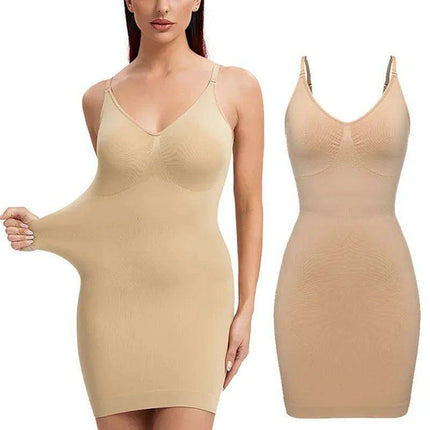 V-Neck Seamless Shaping Dress - Slimming Corset with Hip Boosting Features