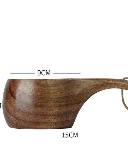 Rustic Acacia Wood Outdoor Mug - Elegant Camping Coffee & Milk Cup with Practical Rope Handle