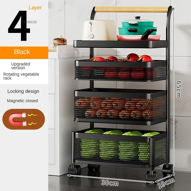Nordic Stainless Steel Kitchen Trolley with Wheels & Rotating