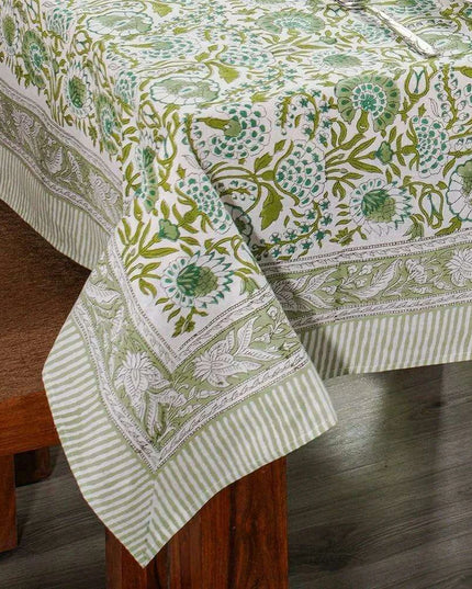 Elegant Blue-Green Floral Leaf Design Waterproof Table Cover