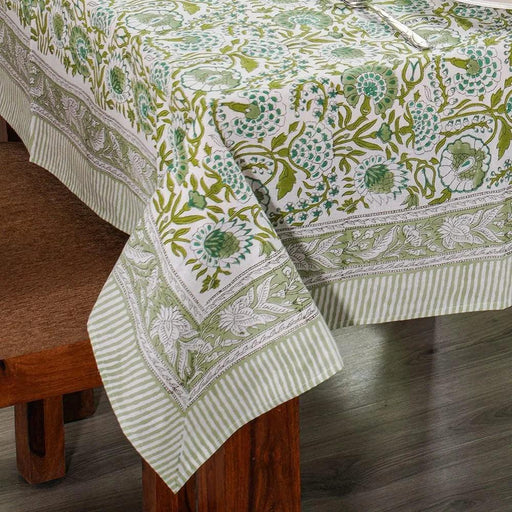 Blue-Green Floral Leaf Patterned Table Cover - Water-Resistant Dining Room Tablecloth