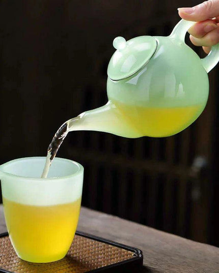 Sophisticated Jade Porcelain Glass Teapot Set with Stainless Steel Infuser - Ideal for Tea Aficionados
