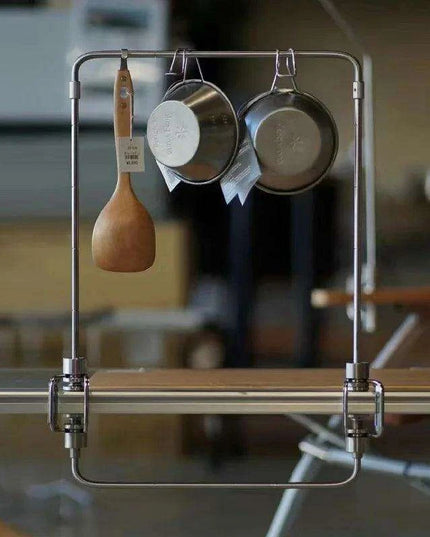 Multi-Functional Stainless Steel Camping Gear Organizer with Built-in Light Stand and Storage Solutions