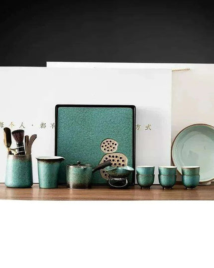 Elegant Vintage Chinese Kung Fu Tea Set with Side Handle Teacups and Tray