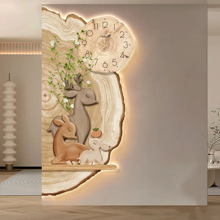 Elephant LED Wall Light with Clock | Cream Log-Style Sconce