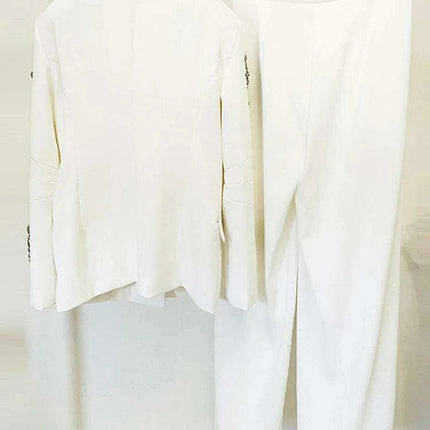 Women's 2-Piece Notched Blazer and Straight Pants Office Ensemble