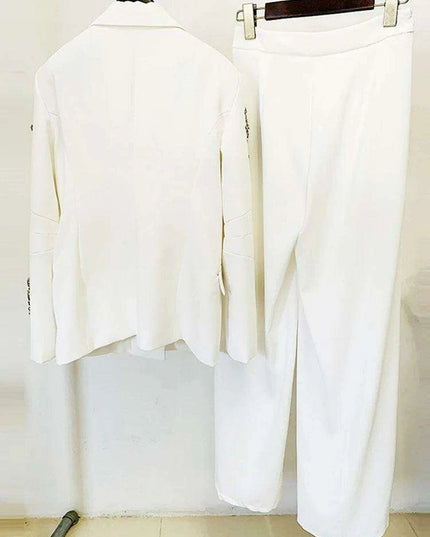 Women's 2-Piece Notched Blazer and Straight Pants Office Ensemble